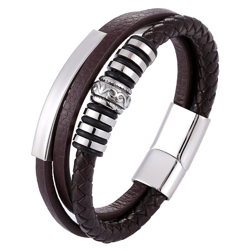 Stainless Steel Leather Bracelet